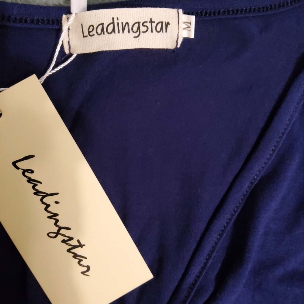 NWT. LEADINGSTAR SOLID BLUE LONG PUFF SLEEVES WITH ELASTIC CUFFS SIZE M - Picture 8 of 9